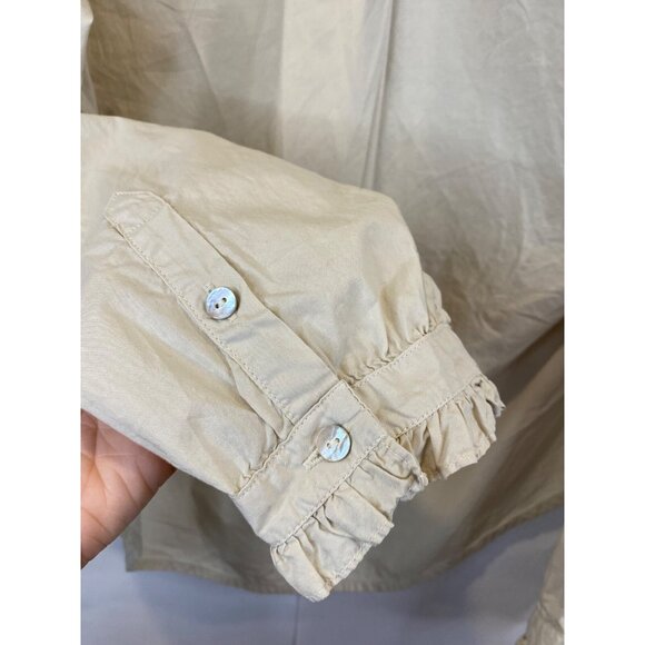 AMO Rosa Ruffle Shirt Pumice Tan Long Sleeve Boxy Cotton Poplin Size Small - Picture 5 of 9